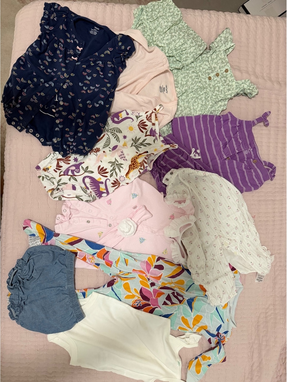 Carter’s Baby Girl 12M Clothing Bundle 10 Pc Rompers Tops Shorts